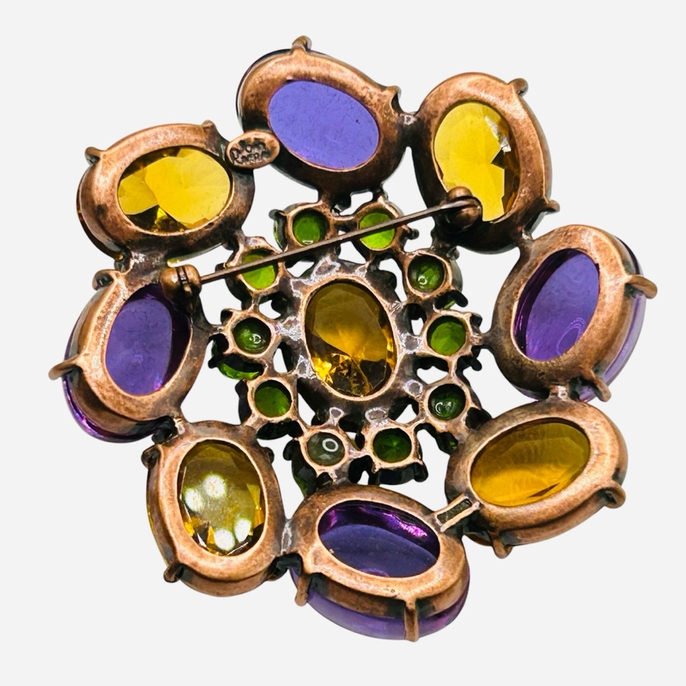 Joan Rivers Inverted Gold, Purple and Green Rhinestone Brooch - Picture 5 of 6